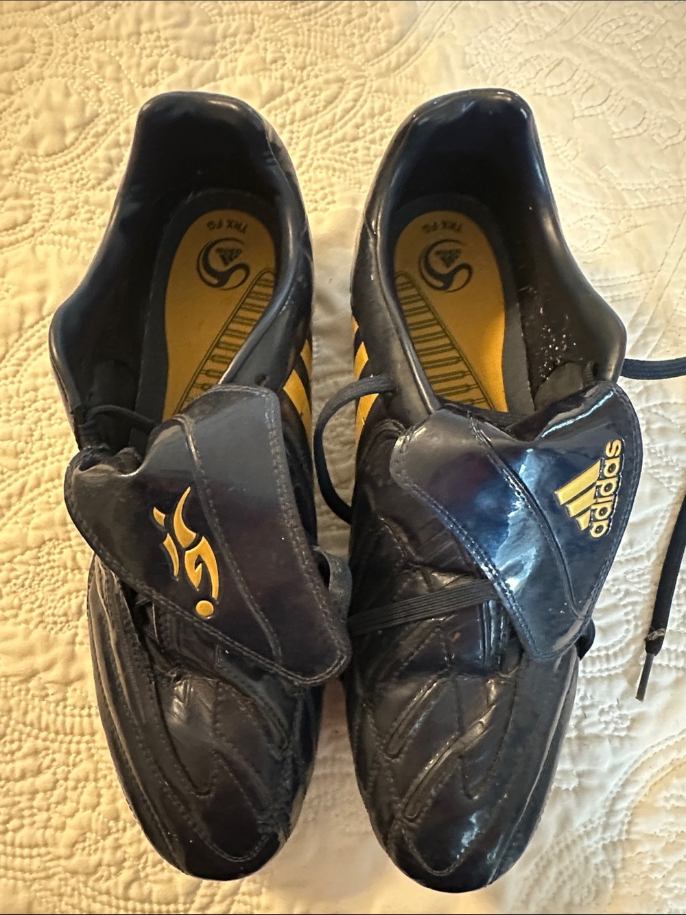 Rare Adidas Men’s Black and Gold Soccer shoes with David Beckham logo.